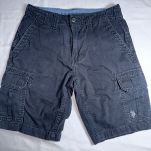 US Polo Assn Mens Black Cotton Cargo Shorts Size 28 Utility 11C409